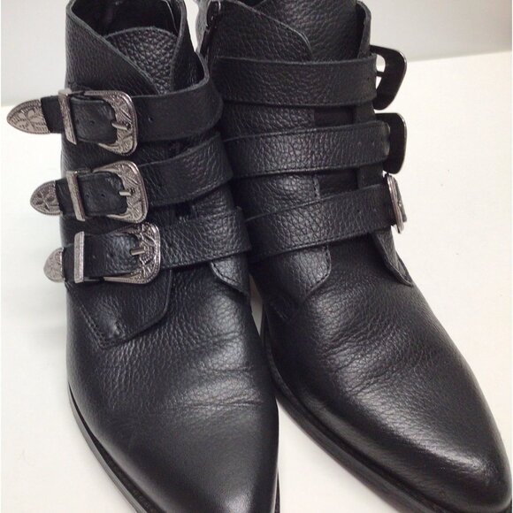 ASOS Black Leather Silver Buckle Boots Booties With Heel Women’s Size 10 - Picture 5 of 16
